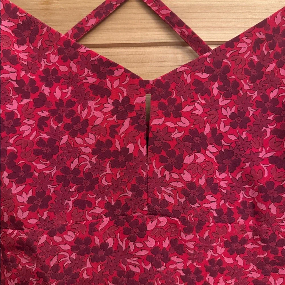 Y2K Express Large Pink Ditsy Floral Strappy Keyhole Mini Dress Romantic Party